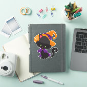 Halloween Cat, Cute Cat, Black Cat, Witch Pet Sticker (iPad Cover)