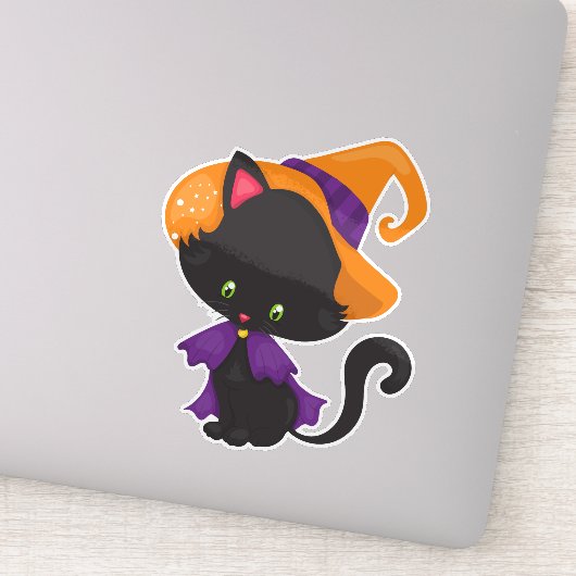 Halloween Cat, Cute Cat, Black Cat, Witch Pet Sticker (Detail)