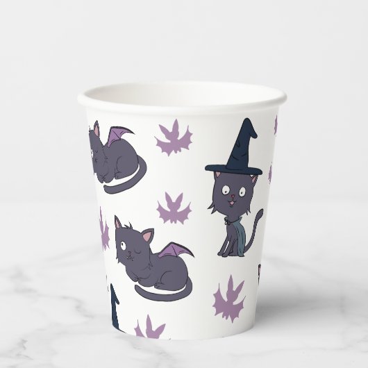 Halloween Cat en Bat Pattern Papieren Bekers (Voorkant)