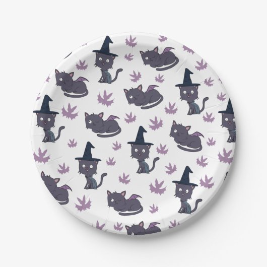 Halloween Cat en Bat Pattern Papieren Bordje (Voorkant)