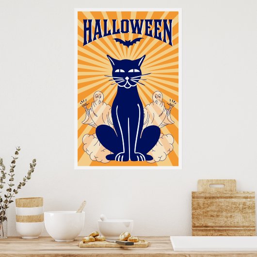 Halloween Cat en Ghosts Poster (Keuken)
