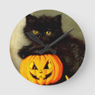 Halloween Cat en Jack-o’-lantaarn Ronde Klok