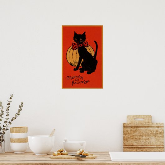Halloween Cat en Pumpkin Poster (Keuken)