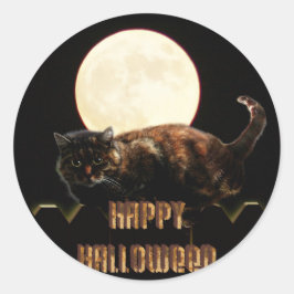Halloween Cat & Full Moon Ronde Sticker