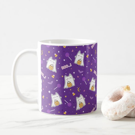 Halloween Cat Ghost Coffee Mug (Avec donut)