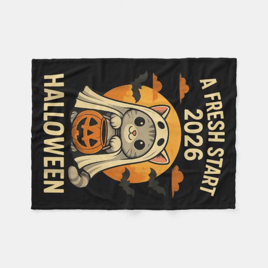 Halloween Cat Ghost Graphic - Fresh Start 2026 Fleece Deken (Voorkant (Horizontaal))