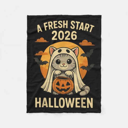 Halloween Cat Ghost Graphic - Fresh Start 2026 Fleece Deken (Voorkant)
