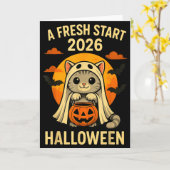Halloween Cat Ghost Graphic - Fresh Start 2026  Kaart (Gele Bloem)