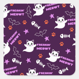 Halloween Cat Ghost Vierkante Sticker