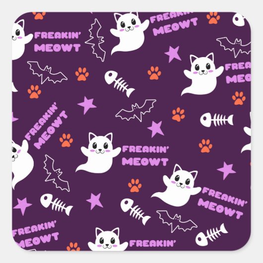 Halloween Cat Ghost Vierkante Sticker (Voorkant)