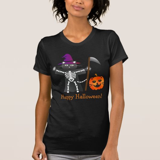 Halloween Cat Grim Reaper T-shirt (Voorkant)