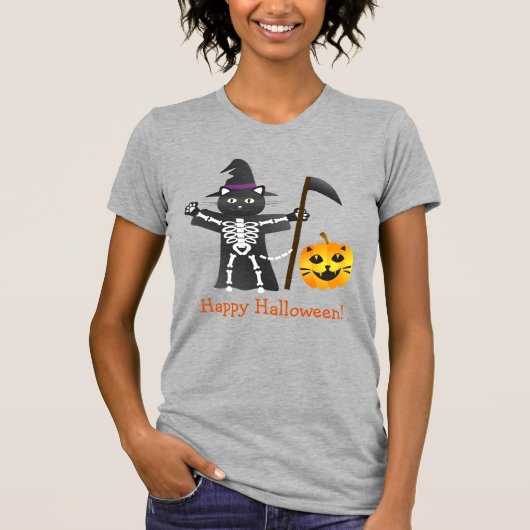 Halloween Cat Grim Reaper T-shirt (Voorkant)