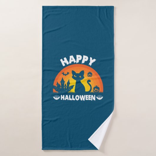 Halloween Cat Happy Halloween Birthday (Serviette de bain)