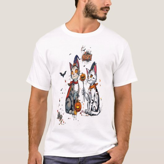 halloween cat horror art graffiti t-shirt (Voorkant)