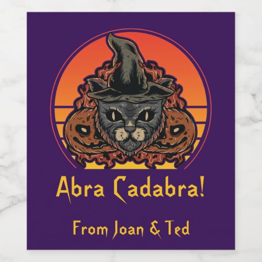 Halloween Cat in Witch Pet Abra Cadabra  Wijn Etiket (Enkel label)
