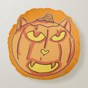 Halloween Cat Jack-o-Lantern Cartoon Fun Design Rond Kussen