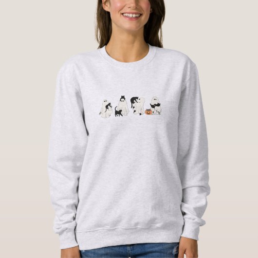 Halloween Cat Lover Schattige Ghost Vrouwen Sweats Trui (Voorkant)