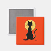 Halloween Cat met maan ~ Magneet (Voorkant / Achterkant)
