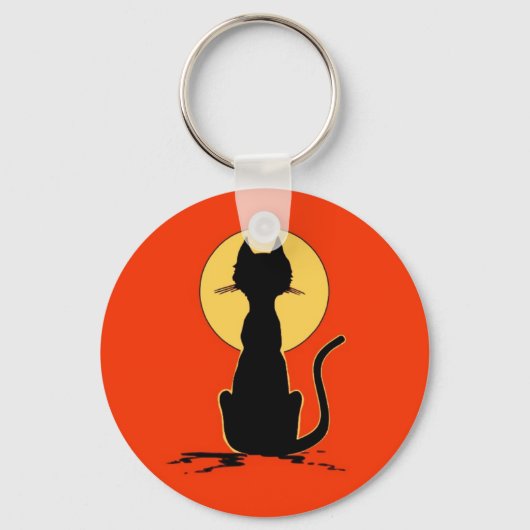 Halloween Cat met maan ~ Sleutelhanger (Voorkant)