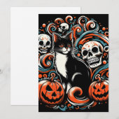 Halloween Cat met pompoenen Kaart (Voorkant / Achterkant)