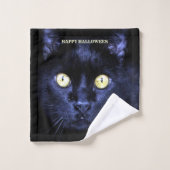 Halloween Cat noir effrayant Horreur nuit sombre (Gant de toilette)