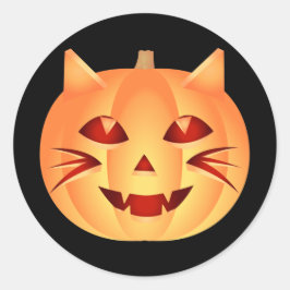 Halloween Cat Pumpkin Ronde Sticker