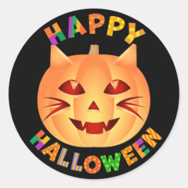 Halloween Cat Pumpkin Ronde Sticker