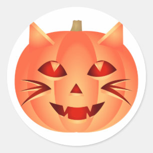 Halloween Cat Pumpkin Ronde Sticker