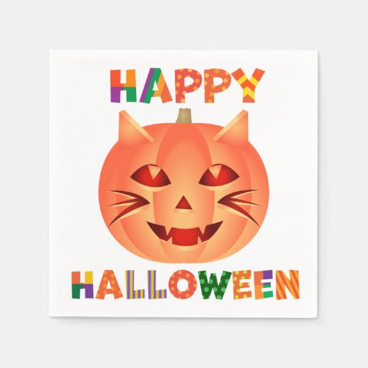 Halloween Cat Pumpkin Servet (Voorkant)