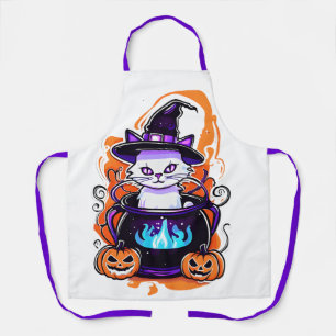 Halloween Cat Schort - Witch Cauldron Design