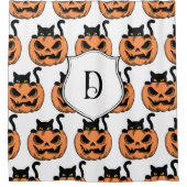 Halloween Cat Spooky Pattern Gepersonaliseerd Douchegordijn (Voorkant)