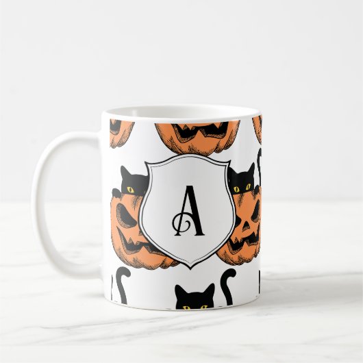 Halloween Cat Spooky Pattern Gepersonaliseerd Koffiemok (Links)