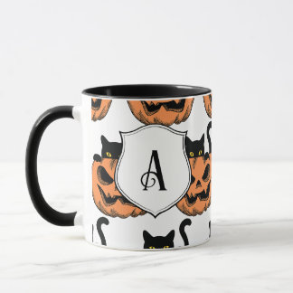 Halloween Cat Spooky Pattern Gepersonaliseerd Mok