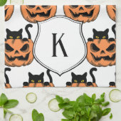  Halloween Cat Spooky Pattern Gepersonaliseerd Theedoek (Gevouwen)