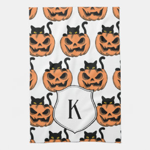 Halloween Cat Spooky Pattern Gepersonaliseerd Theedoek