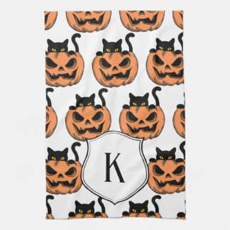 Halloween Cat Spooky Pattern Gepersonaliseerd Theedoek