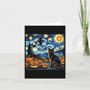 Halloween Cat Van Gogh Sterrennacht Witch Byts Pum Kaart