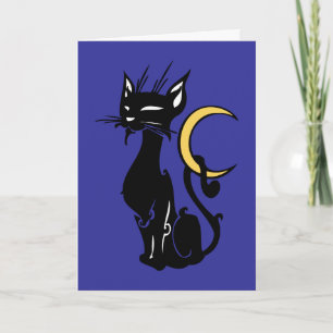 halloween cat with moon kaart