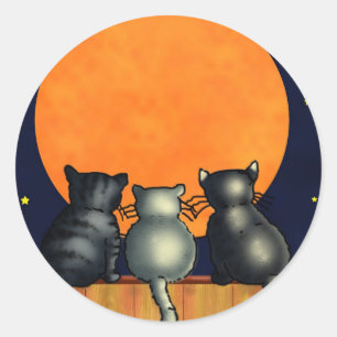 Halloween Cats Bekijk de maan - stijl Ronde Sticker