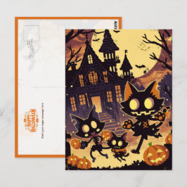 Halloween Cats by the Haunted House Briefkaart