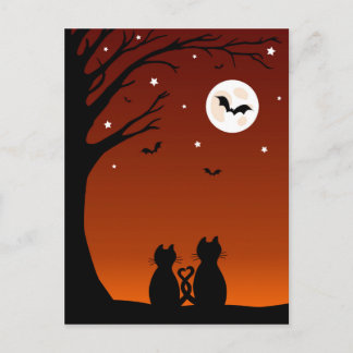 Halloween Cats die naar de maan kijken Briefkaart