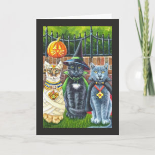 Halloween Cats in Costume Waterverf Art Card Kaart