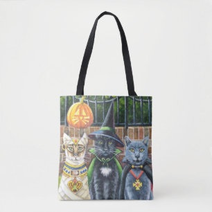 Halloween Cats in Costume Waterverf Art Draagtas