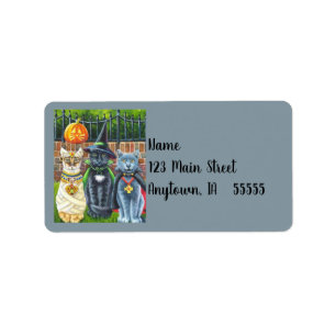 Halloween Cats in Costume Waterverf Art Etiket