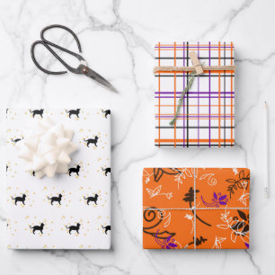 Halloween Cats, Plaids and Flowers Inpakpapier Vel