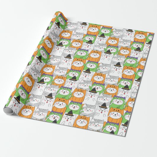 Halloween Cats Wrapping Paper Cadeaupapier (Uitgerold)