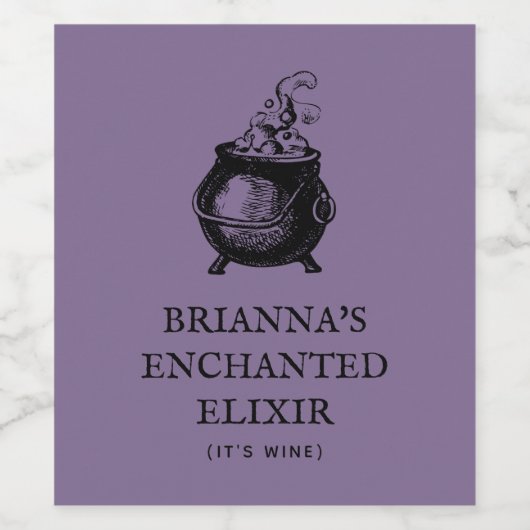 Halloween cauldron grappig paars podium wijn etiket (Enkel label)