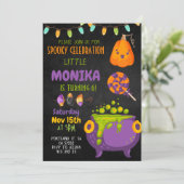 Halloween Cauldron Witch Birthday Uitnodiging (Staand voorkant)