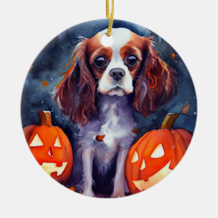 Halloween Cavalier King Charles Spaniel Pompoenen Keramisch Ornament