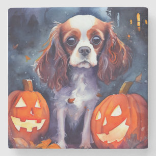Halloween Cavalier King Charles Spaniel Pompoenen Stenen Onderzetter